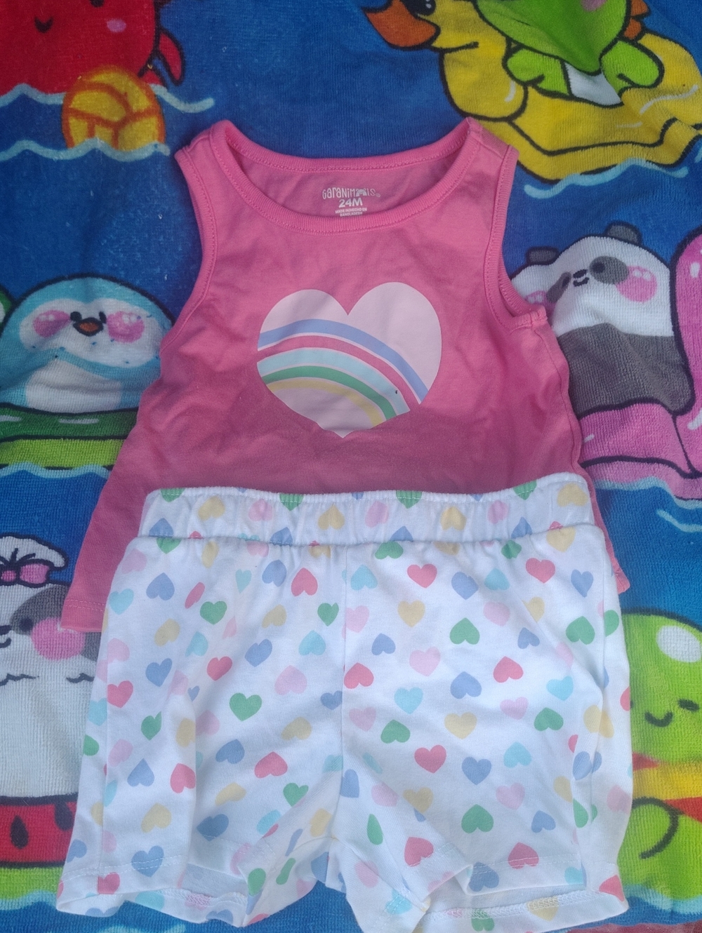 Garanimals Coral Heart Tank with Pastel Rainbow & White Heart-Print Shorts